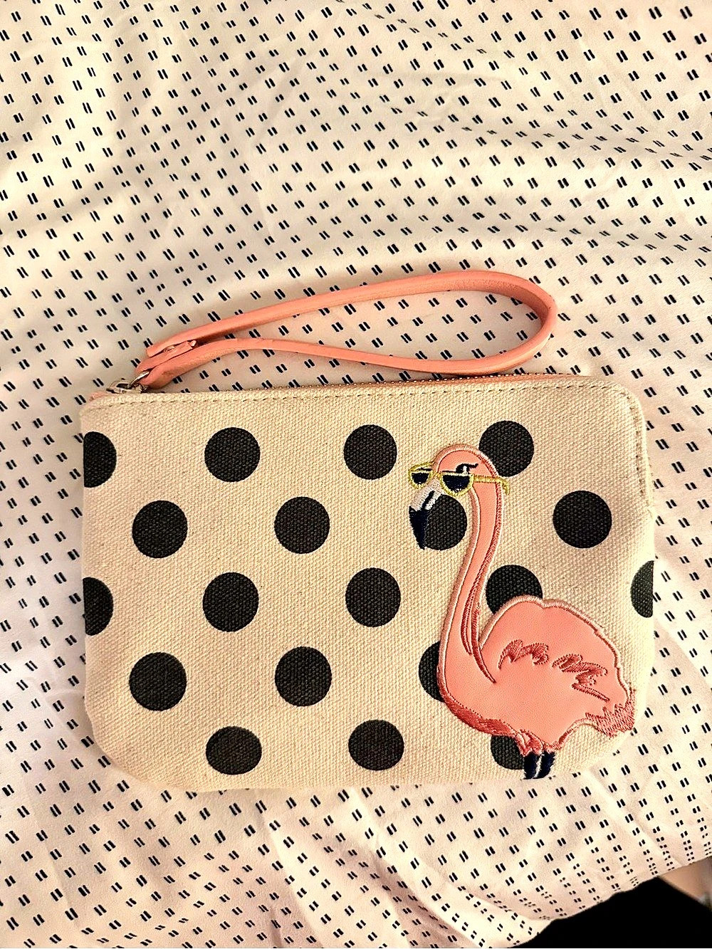 Polka Dot Flamingo Wristlet Pink & Black